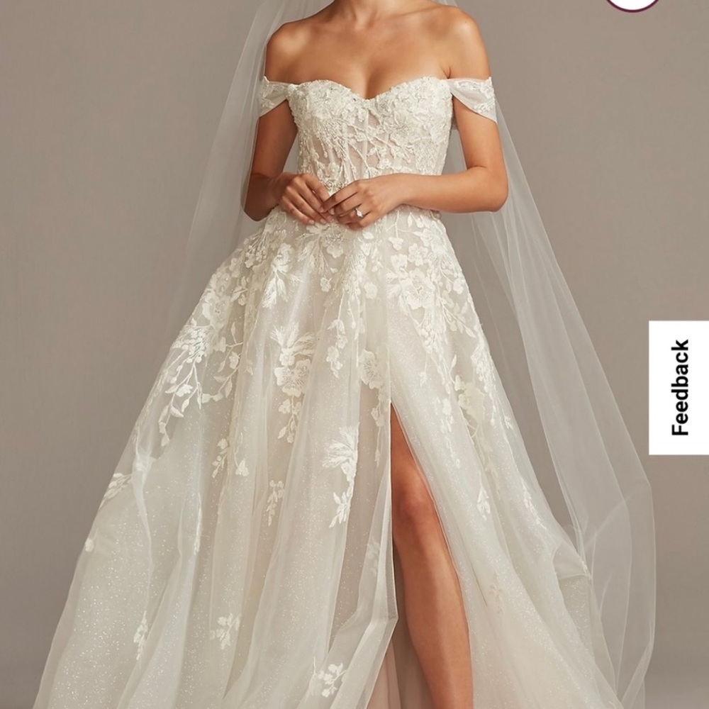 New w/Tags! Floral Tulle Wedding Dress with Removable Sleeves - GALINA SIGNATURE